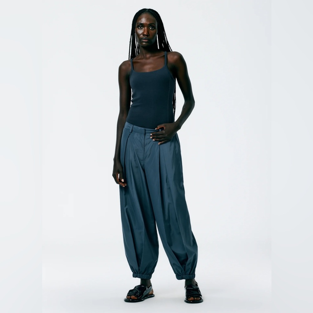 Tibi Italian Sporty Nylon Eden Pleated Balloon Pant in Blue Grey